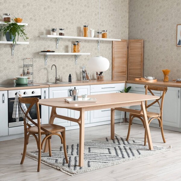 Tapet Contour flori pe un fundal crem, model floral delicat, Tapet rustic, a00218 : Uwalls.ro