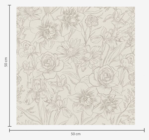 Tapet Contour flori pe un fundal crem, model floral delicat, Tapet rustic, a00218 : Uwalls.ro
