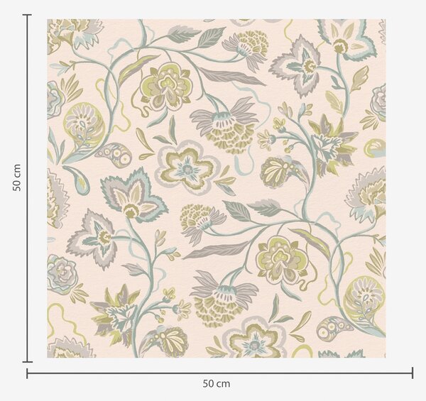 Tapet Flori ornamentale în culori pastelate, stil vintage, Tapet rustic, a00222 : Uwalls.ro