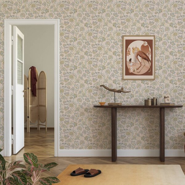 Tapet Flori ornamentale în culori pastelate, stil vintage, Tapet rustic, a00222 : Uwalls.ro