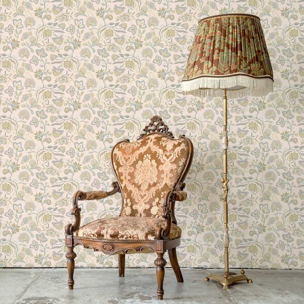 Tapet Flori ornamentale în culori pastelate, stil vintage, Tapet rustic, a00222 : Uwalls.ro