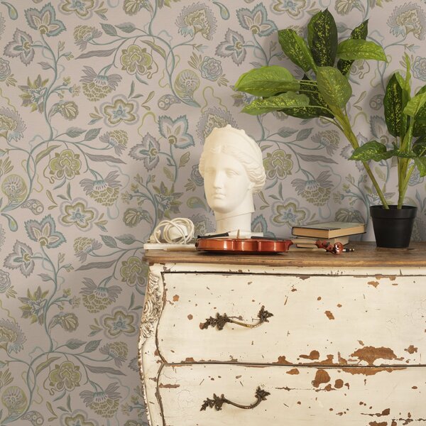 Tapet Flori ornamentale în culori pastelate, stil vintage, Tapet rustic, a00222 : Uwalls.ro