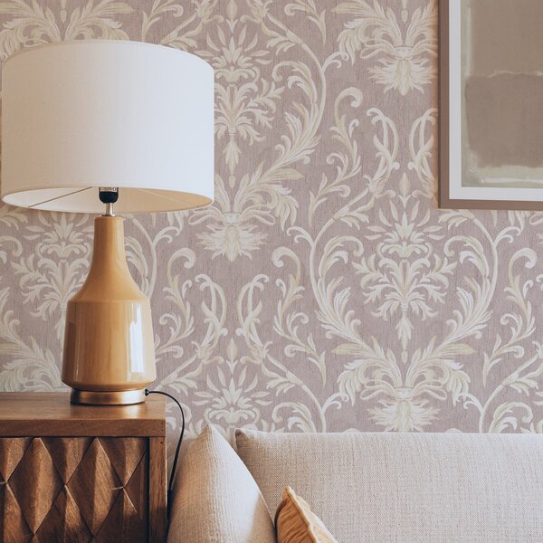 Tapet Damasc clasic pe fundal roz, model baroc, Tapet vintage, a00227 : Uwalls.ro
