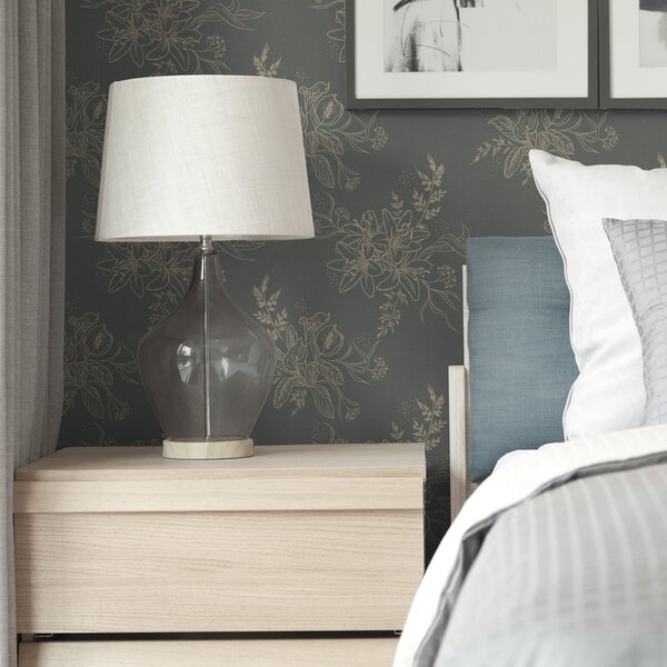 Tapet Flori de contur pe fundal albastru-cenușiu, model botanic elegant, Tapet flori, a00226 : Uwalls.ro