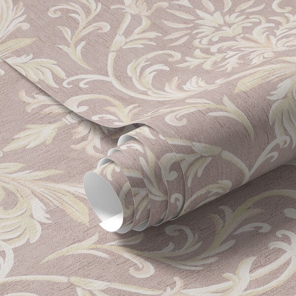 Tapet Damasc clasic pe fundal roz, model baroc, Tapet vintage, a00227 : Uwalls.ro