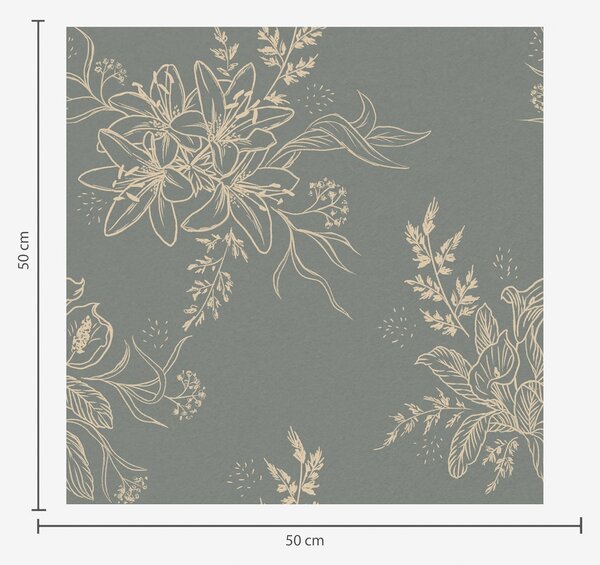 Tapet Flori de contur pe fundal albastru-cenușiu, model botanic elegant, Tapet flori, a00226 : Uwalls.ro