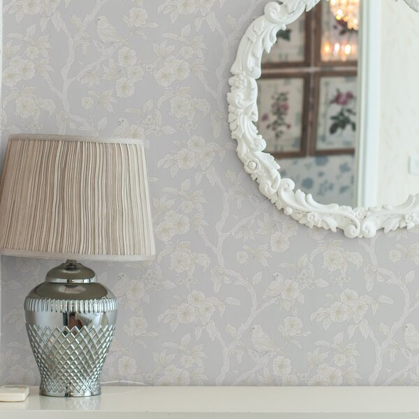 Tapet Model ușor de păsări pe ramuri, paletă pastel, clasic, Tapet rustic, a00230 : Uwalls.ro