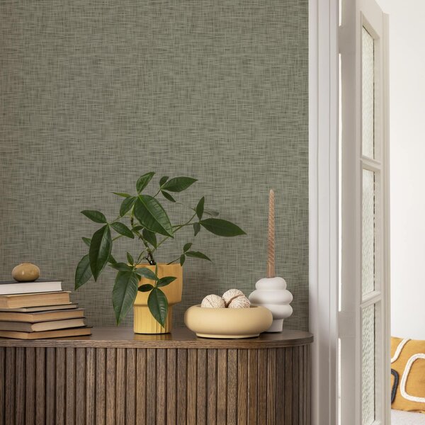 Tapet Textura țesăturii gri-verde, model grilă de in, Tapet loft, a00235 : Uwalls.ro