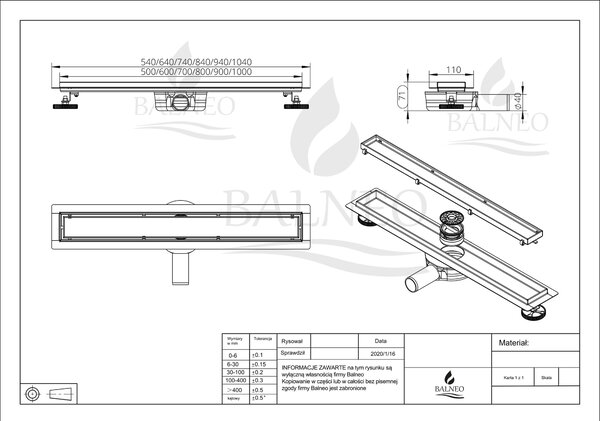 Balneo 360 Drain rigolă duș 100 cm oţel 360-1000