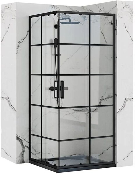 Rea Concept cabină de duș 80x80 cm pătrat negru semi lucios/sticlă transparentă REA-K5479