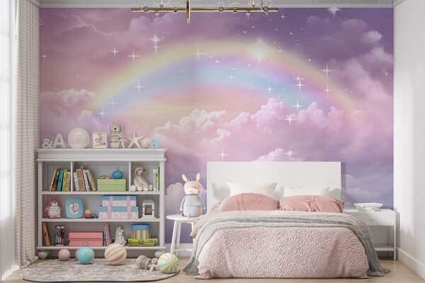 Tapet Curcubeu în nori, Fototapet Pentru Copii, Rainbow pentru copiilor, w04146 : Uwalls.ro