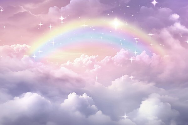 Tapet Curcubeu în nori, Fototapet Pentru Copii, Rainbow pentru copiilor, w04146 : Uwalls.ro