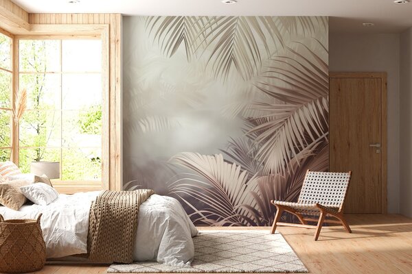Tapet junglă tropicală cu o nuanță neutră, Fototapet Natură, Fototapet Foi de palmier, w04142v1 : Uwalls.ro