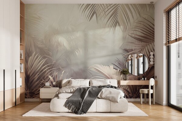 Tapet junglă tropicală cu o nuanță neutră, Fototapet Natură, Fototapet Foi de palmier, w04142v1 : Uwalls.ro