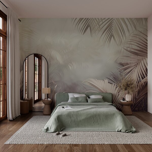 Tapet junglă tropicală cu o nuanță neutră, Fototapet Natură, Fototapet Foi de palmier, w04142v1 : Uwalls.ro