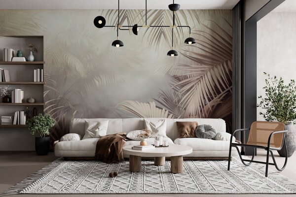 Tapet junglă tropicală cu o nuanță neutră, Fototapet Natură, Fototapet Foi de palmier, w04142v1 : Uwalls.ro