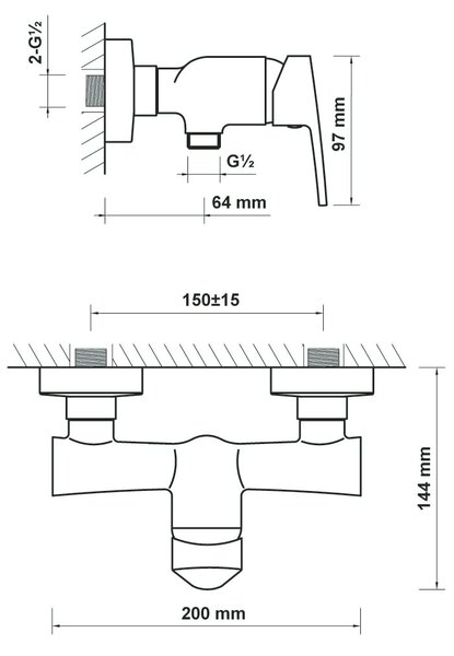 Hagser Della baterie de duș perete negru HGR50000033