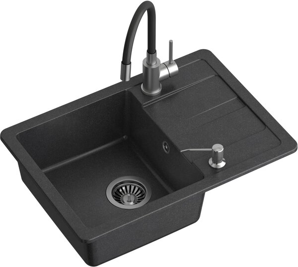 Quadron Ready Smart chiuvetă cu robinet și dozator negru/oțel TQ6244RSCZ