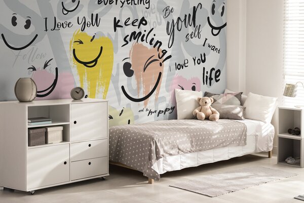 Tapet Emoticoane și inscripții, Fototapet pentru camera unui adolescent, w04174 : Uwalls.ro