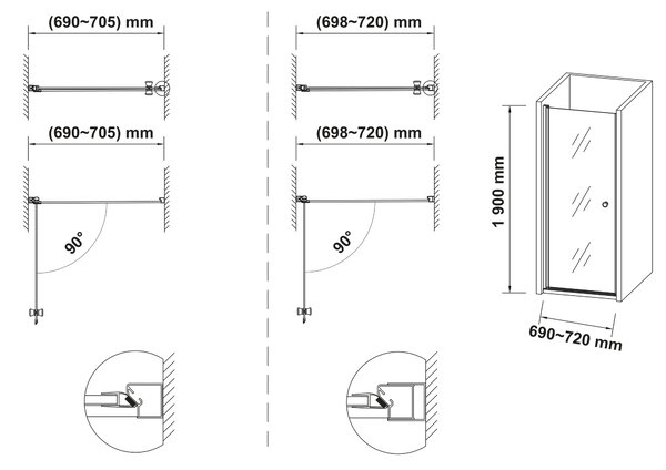 Hagser Gabi uși de duș 70 cm înclinabilă crom luciu/sticlă transparentă HGR90000021