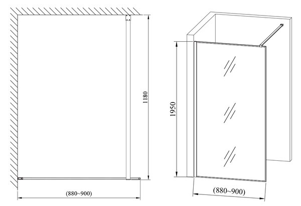 Hagser Hawisa perete cabină de duș walk-in 90 cm negru mat/sticla transparentă HGR50000022