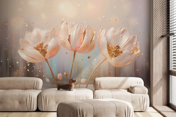 Tapet Flori voluminoase delicate la răsăritul soarelui, Fototapet Flori, Fototapet Flori Mari, w09148 : Uwalls.ro