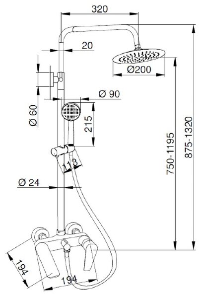 Invena Dokos set de duș perete cu duș de ploaie crom AU-19-B01