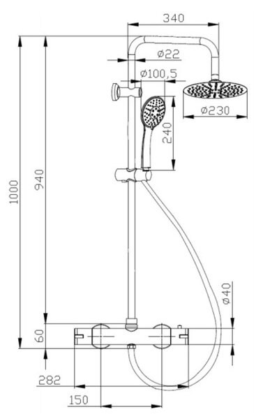 Invena Musta set de duș perete cu termostat cu duș de ploaie crom AU-84-001