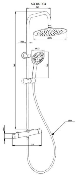 Invena Musta set de duș perete cu termostat cu duș de ploaie negru AU-84-004