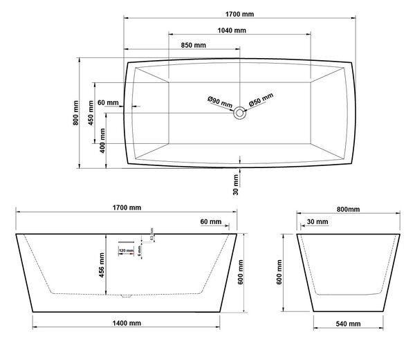 Hagser Elisa cadă freestanding 170x80 cm dreptunghiulară alb HGR20000012