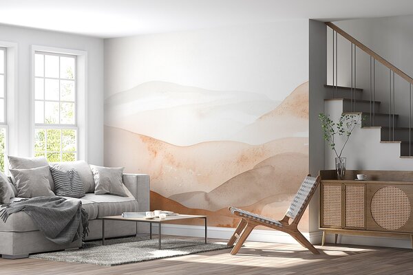 Tapet Munți cu efect de deal de acuarelă în tonuri calde, Fototapet Abstract, w09223v1 : Uwalls.ro