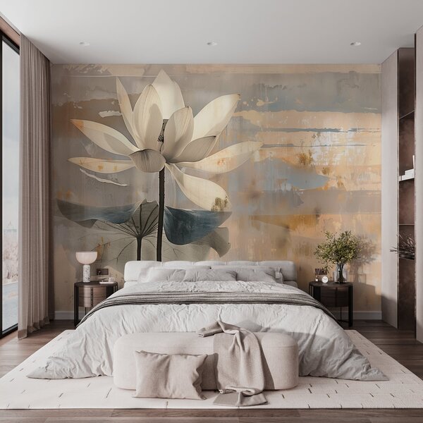 Tapet Imitație a unui lotus acuarelă pe un fundal abstract brushstroke, Fototapet Flori, w09244 : Uwalls.ro