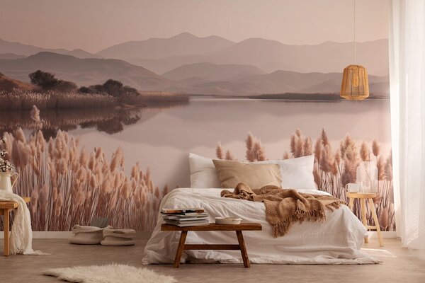 Tapet vedere la lacul cu stuf, Fototapet Natură, w04207 : Uwalls.ro