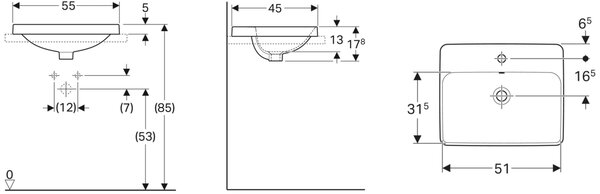 Geberit Variform lavoar 55x45 cm dreptunghiular încastrat alb luciu 500.741.01.2