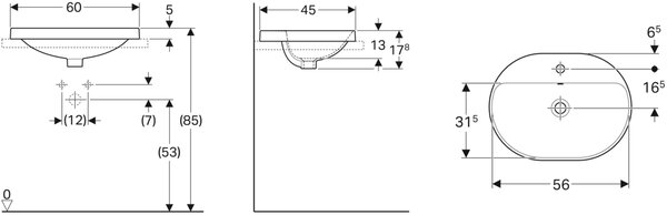 Geberit Variform lavoar 60x45 cm ovale încastrat alb luciu 500.733.01.2