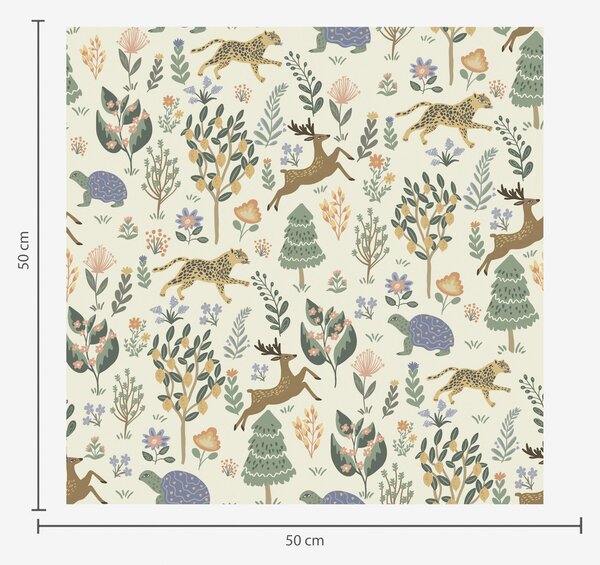 Tapet Ilustrație retro cu leoparzi, copaci și căprioare, Tapet pentru copii, Tapet pentru băieți, a00184 : Uwalls.ro