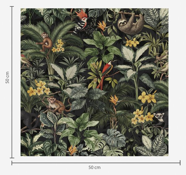 Tapet Junglă tropicală cu maimuțe, păsări și frunziș dens, Tapet pădure, a00191 : Uwalls.ro