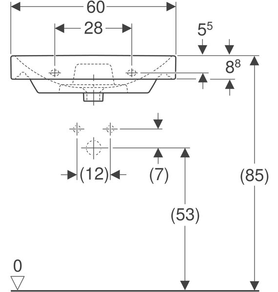 Geberit Smyle Square lavoar 60x48 cm dreptunghiular clasică-mobilier-încastrat alb luciu 500.229.01.1