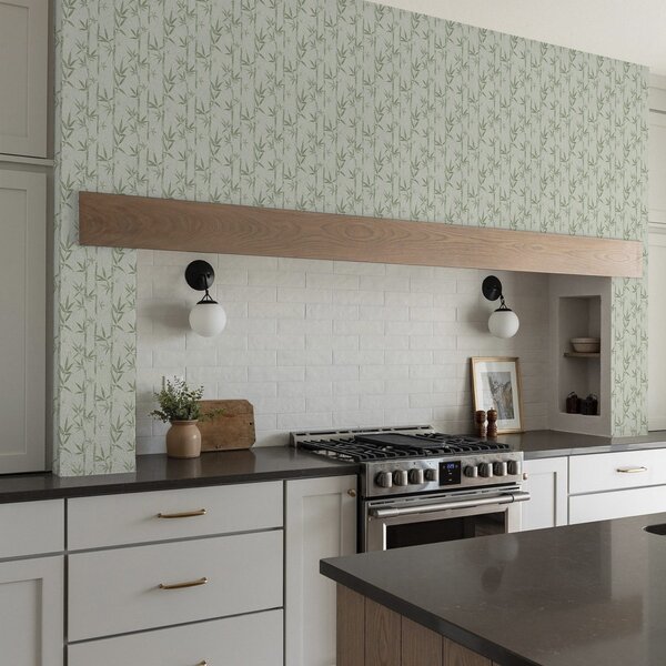 Tapet Bambus verde deschis pe fundal pastel moale, Tapet flori, a00236v1 : Uwalls.ro