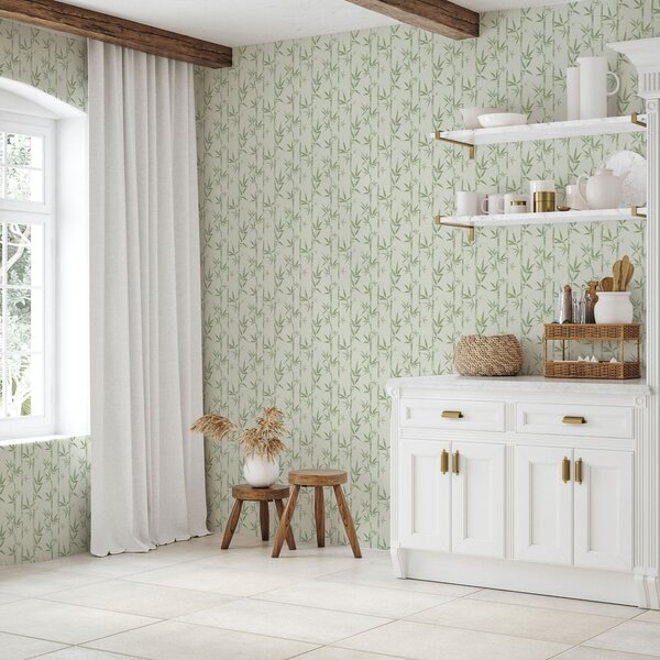 Tapet Bambus verde deschis pe fundal pastel moale, Tapet flori, a00236v1 : Uwalls.ro
