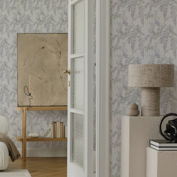 Tapet Lilac wisteria pe fundal alb, stil acuarelă, Tapet Provence, a00239 : Uwalls.ro