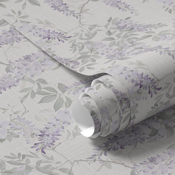 Tapet Lilac wisteria pe fundal alb, stil acuarelă, Tapet Provence, a00239 : Uwalls.ro