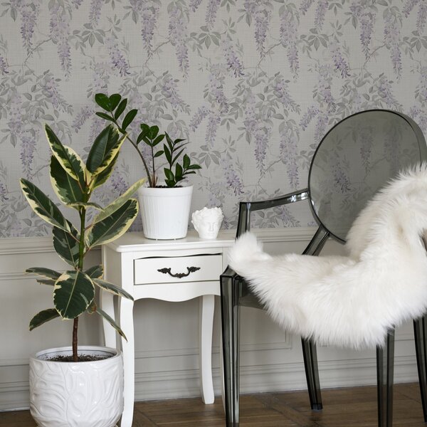 Tapet Lilac wisteria pe fundal alb, stil acuarelă, Tapet Provence, a00239 : Uwalls.ro