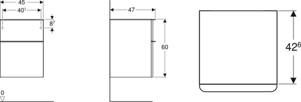 Geberit Smyle Square dulap 45x47x60 cm laterala pe perete negru 500.357.JK.1