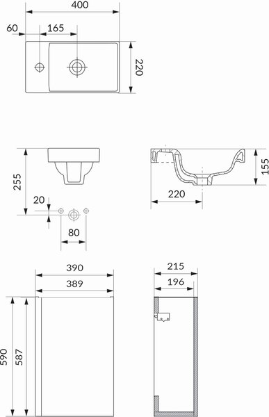 Cersanit Moduo lavoar cu dulap 39 cm antracit S801-467-DSM