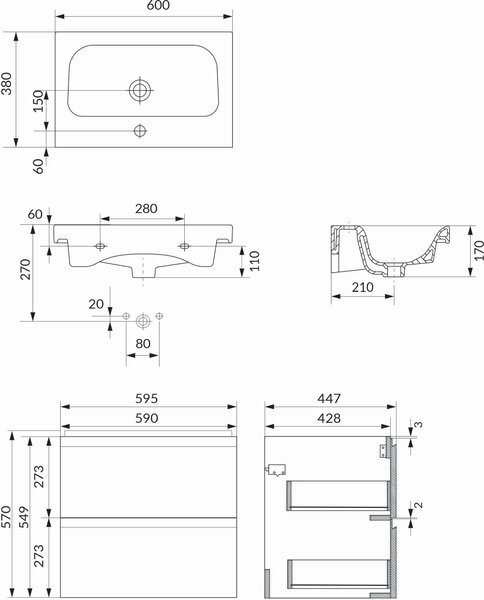 Cersanit Moduo lavoar cu dulap 59.5 cm antracit S801-486-DSM