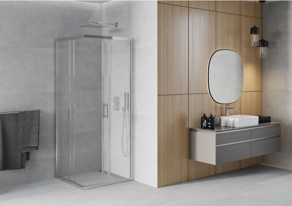 Mexen Rio, duș pătrat cu ușă glisantă 80 (uşă) x 80 (uşă) x 190 cm, sticlă transparentă de 6 mm, profil cromat, 860-080-080-01-00