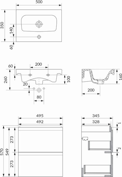 Cersanit Moduo lavoar cu dulap 49.5 cm antracit S801-470-DSM