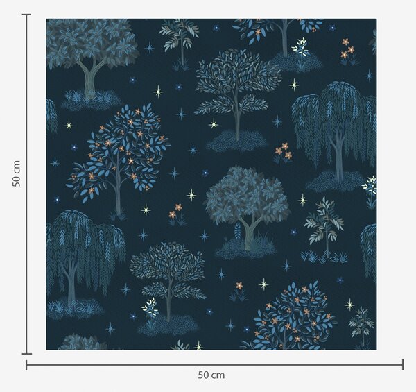 Tapet Zână pădure de noapte cu stele și copaci decorativi, Tapet pădure, a00248 : Uwalls.ro