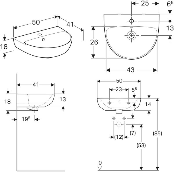 Geberit Selnova lavoar 50x41 cm semicircular clasică alb luciu 500.295.01.7